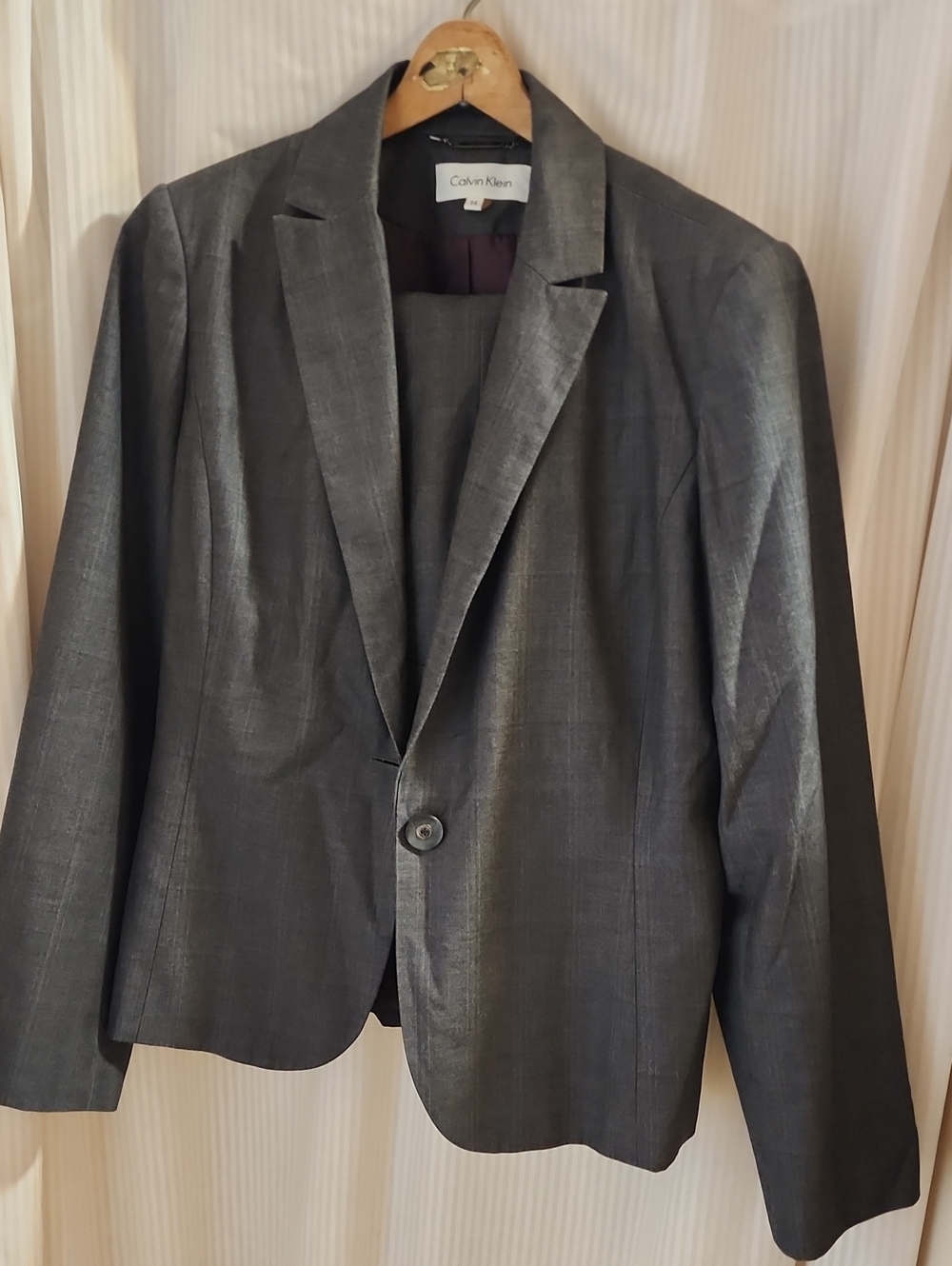 Calvin Klein Women's Charcoal Gray Single-Button Blazer Suit With Skirt